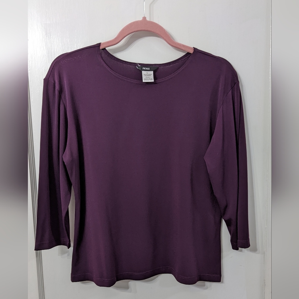 Eggplant 3/4 Sleeve Top Size L Fiore